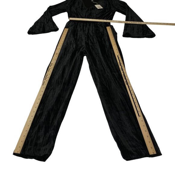 A New Day Jumpsuit Womens Small Black Velvet Empire Waist V Neck Straight Leg - Picture 4 of 16